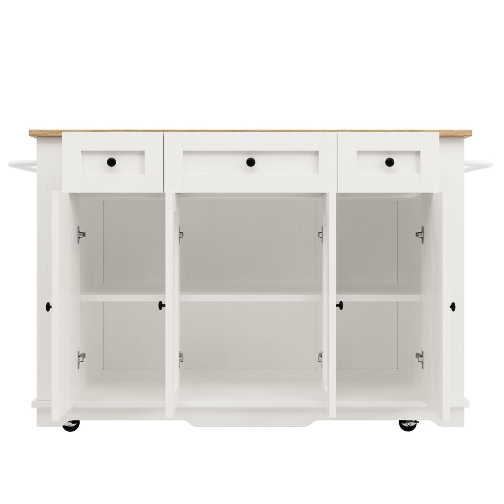 Kitchen island, (151.5x60x91.7cm)removable partitions, kitchen cabinet, dining trolley with worktop, sideboard, dining trolley with wood grain finish, sideboard, tempered glass cabinet, white/black