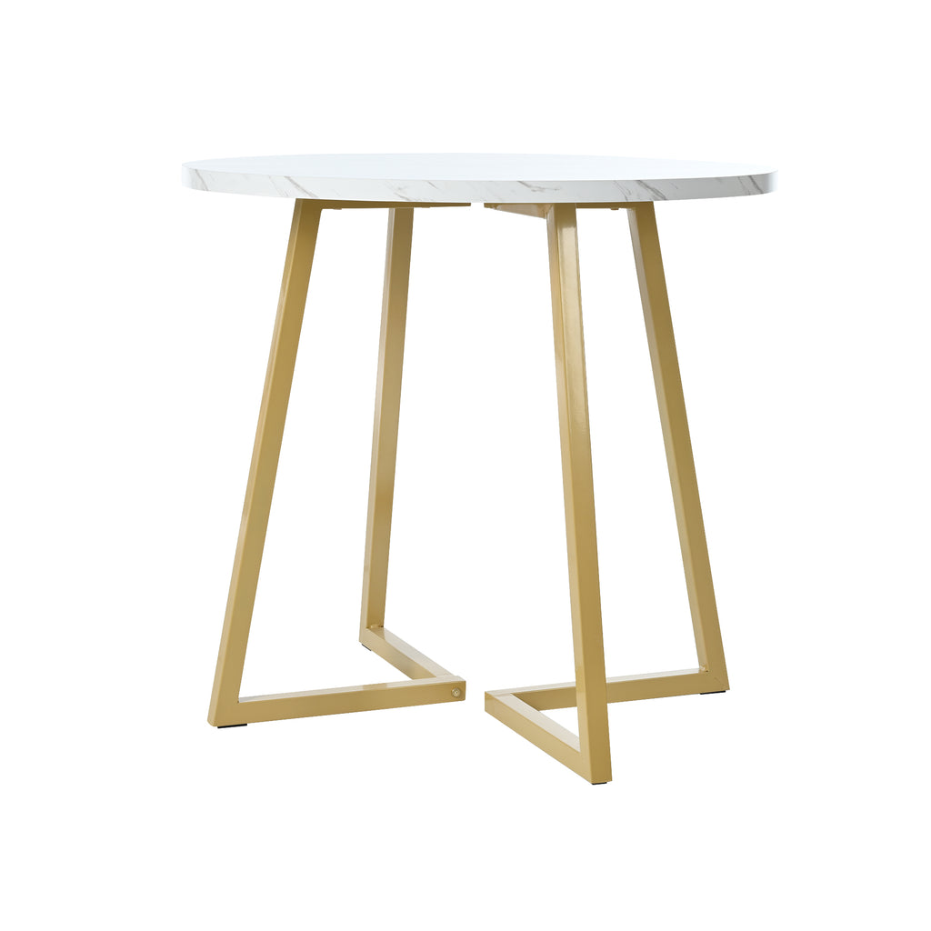 Modern metal frame marble pattern round coffee table (80*80*75cm) with gold stand, suitable for small dining table in living room and bedroom
