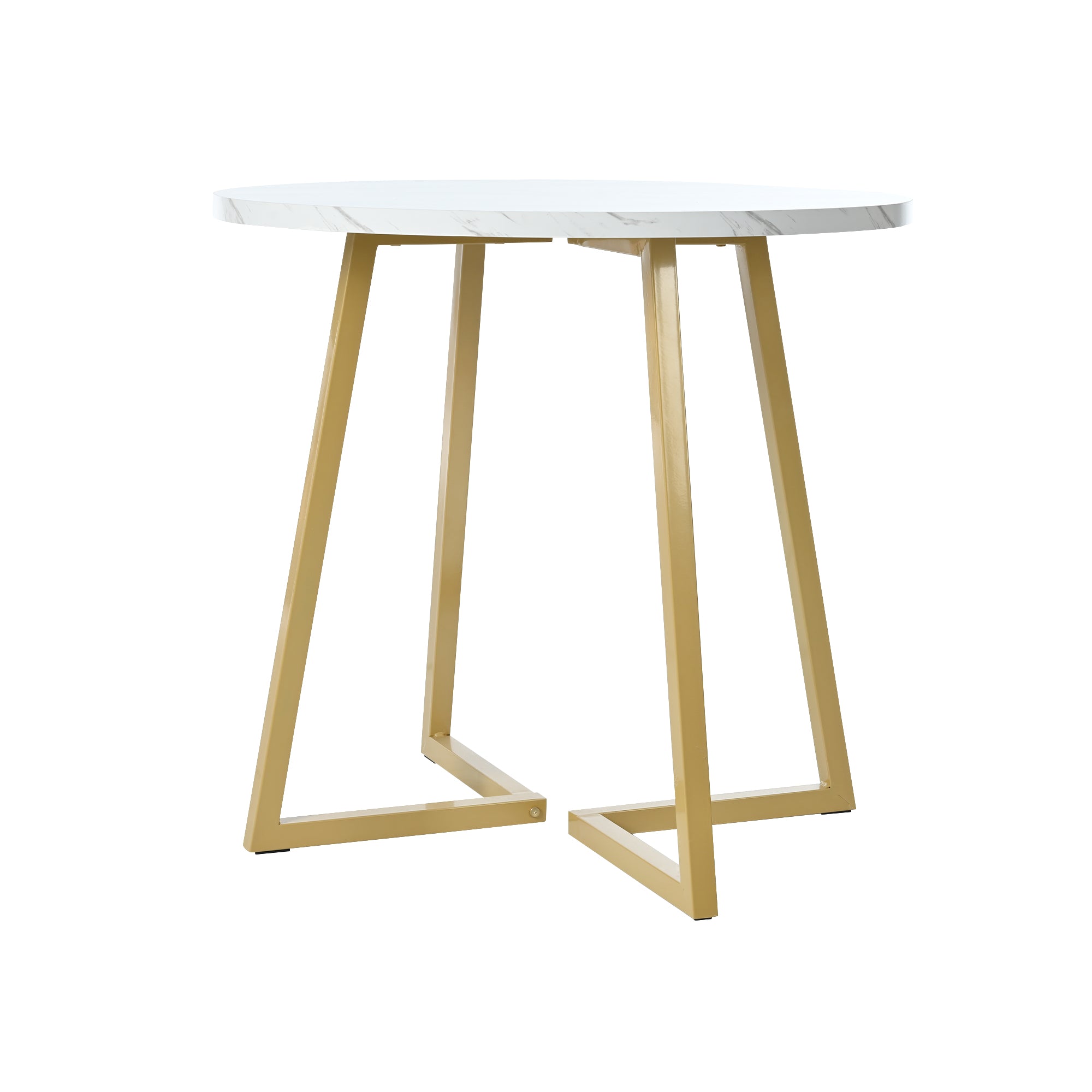Modern metal frame marble pattern round coffee table (80*80*75cm) with gold stand, suitable for small dining table in living room and bedroom