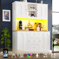 Pantry Cabinet with App Controlled LED Lights, 180cm Tall Kitchen Buffet Sideboard with 3 Drawers & Adjustable Shelves, Freestanding Storage Hutch for Dining Room & Kitchen