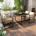 Garden Dining Set 5 Piece Set with 1 Dining Table, 4 Stackable Chairs (Garden Furniture Set, 5-pc, Seating Group), Fine Rope, Iron, Table Top Made of 5mm Thick Safety Glass