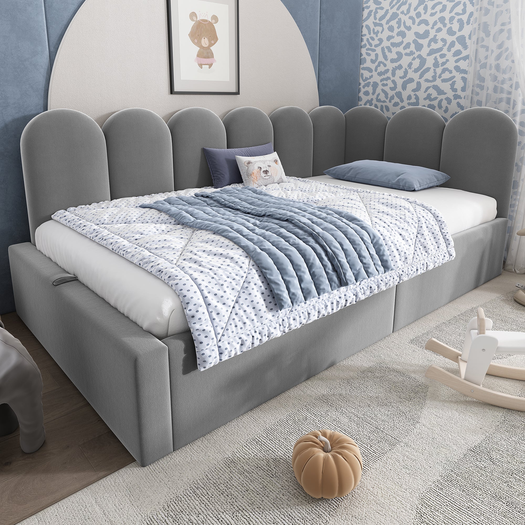 Upholstered Bed Daybed with Storage, 3FT Single Sofa Bed 90 x 190 cm, Daybed with Hydraulic Storage, Bed Frame with Metal Slatted Frame, Velvet, Grey (No Mattress)