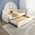Upholstered Bed Daybed with Pull-Out Bed, 3FT Single Sofa Bed 90 x 190 cm, Guest Beds for Adults and Children, Bed with Slatted Frame, Velvet, Beige (No Mattress)