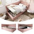 Daybed Upholstered Bed with Storage, 3FT Single Sofa Bed 90 x 190 cm, Ottoman Bed with Hydraulic Storage, Metal Slatted Bed Frame, Velvet, Pink (No Mattress)