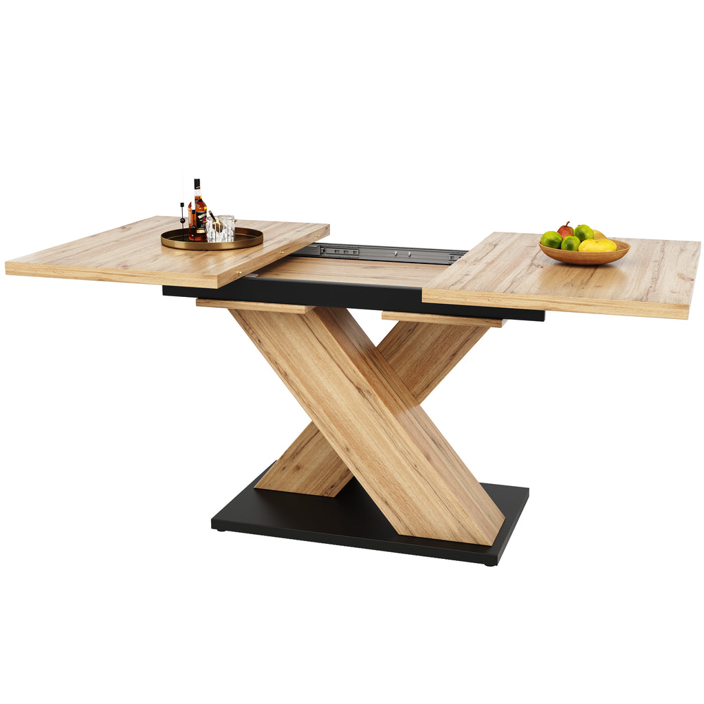 Dining table telescopic table (119-158.5×80 cm), kitchen table, extendable table, extendable to 119-158.5 cm with the help of internal inserts, for kitchen and living room, wood-coloured