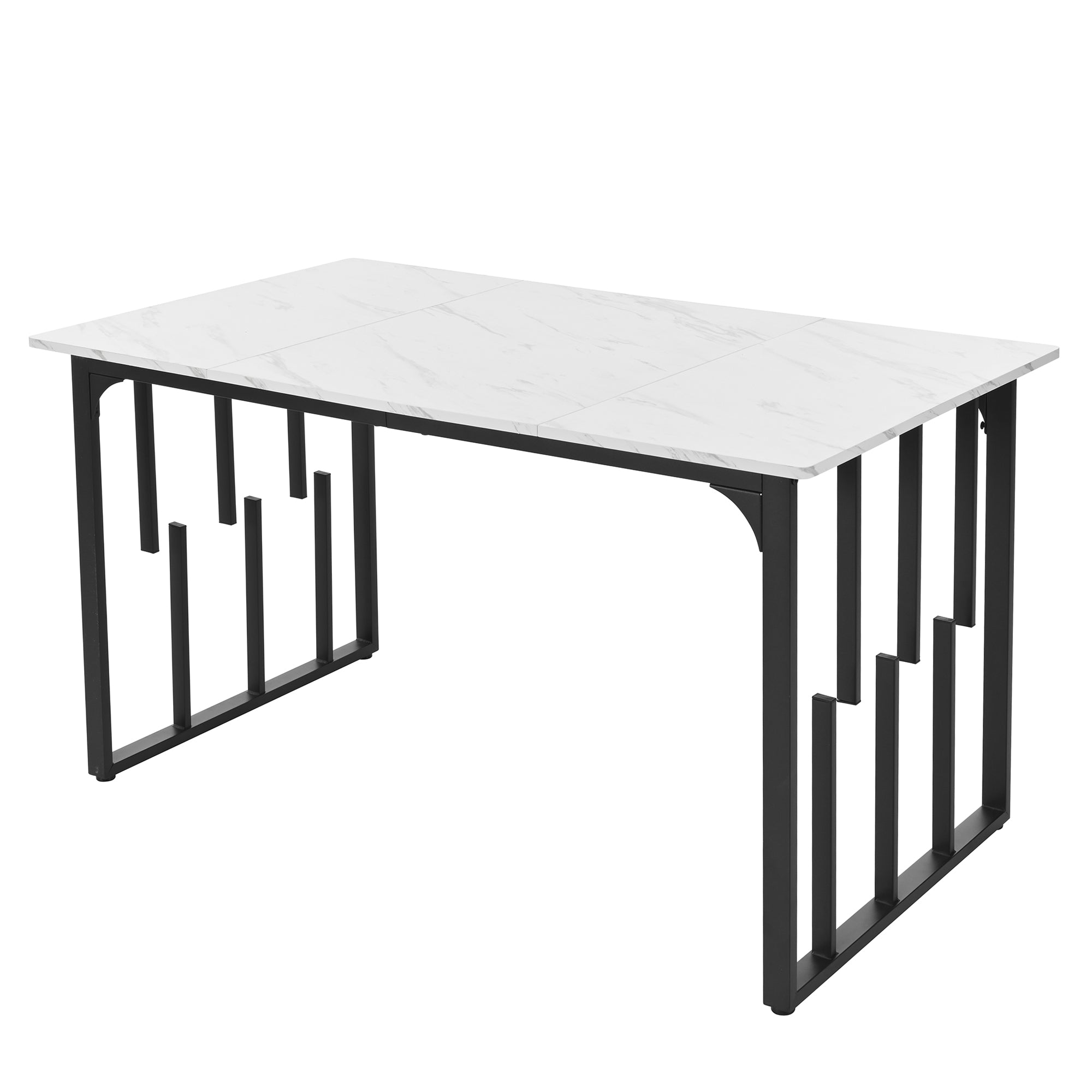 140 x 80cm Dining Table,(1-pcs), Kitchen Table, Unique Metal Frame Rectangular Dining Table in Modern Marble Pattern Kitchen Table with Adjustable Feet for Dining Room Living Room, White/Black