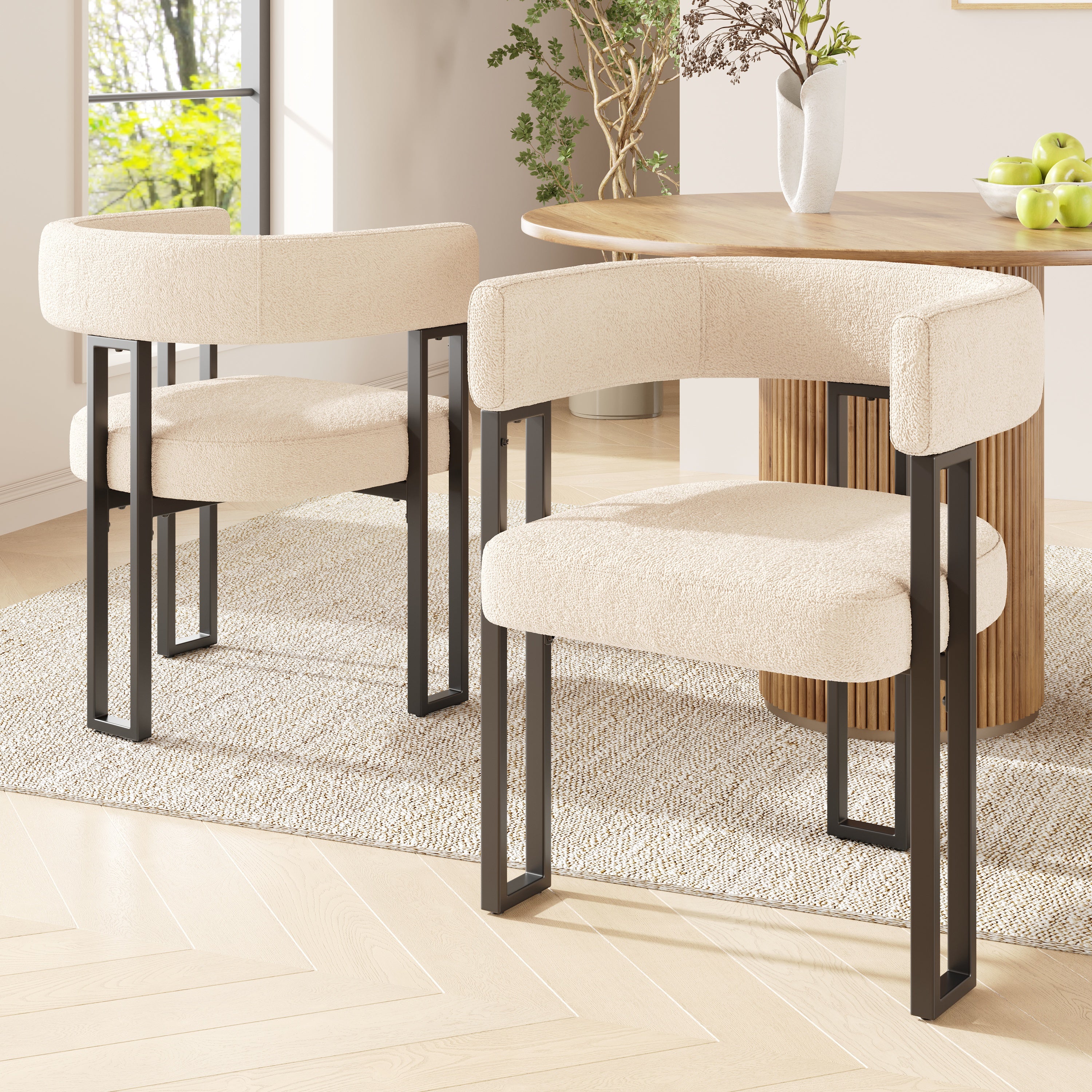 High-quality fabric (2-piece set) dining chairs, dressing chairs, ergonomic chairs, lightweight luxury chairs with curved backrest, beige
