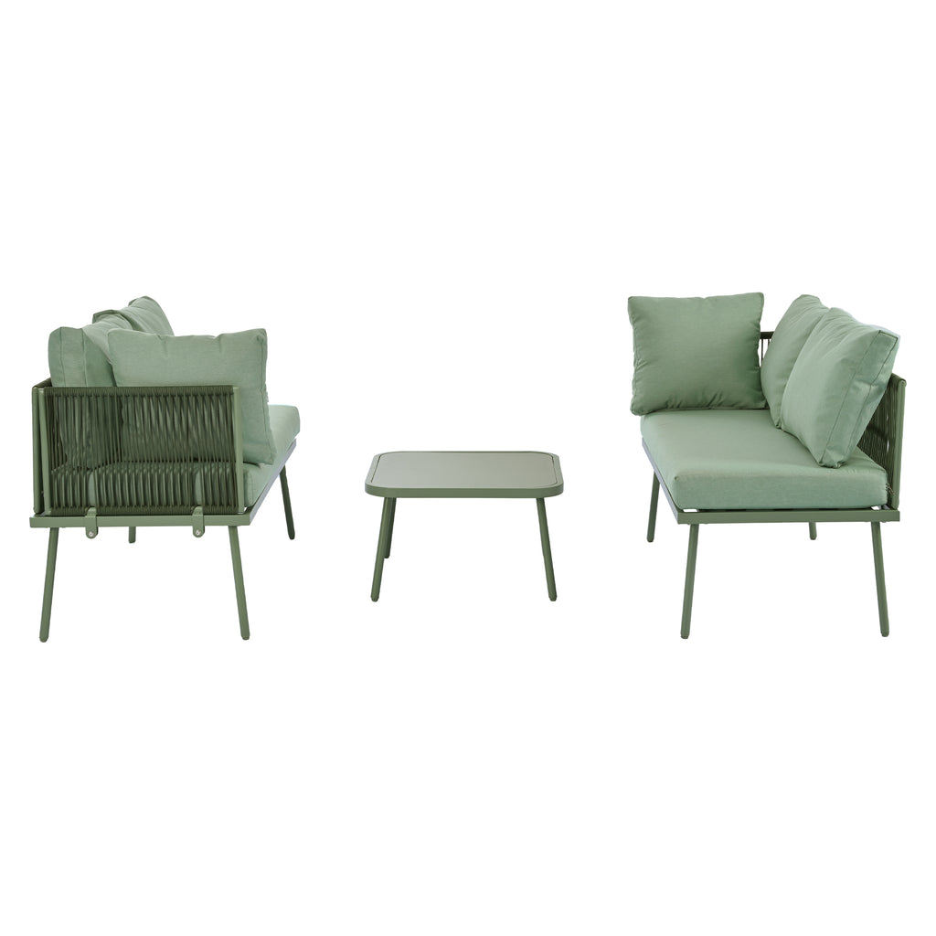 Outdoor Patio&Backyard Furniture Garden Lounge Set for 4-5 people, Thick Quality Space Saving L-Shaped Corner Sofa with Glass Coffee Table, Green