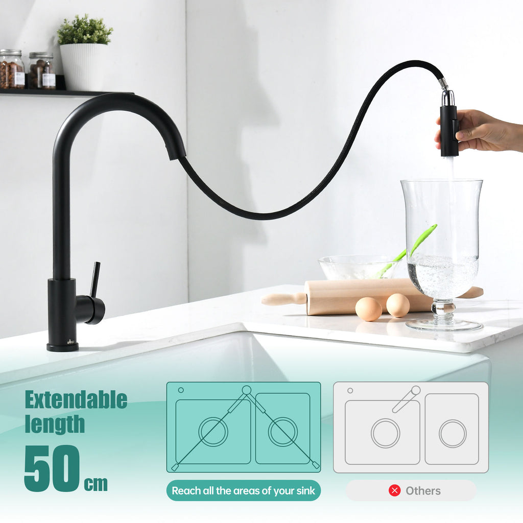 Matte Black Pull-Out Kitchen Mixer Tap