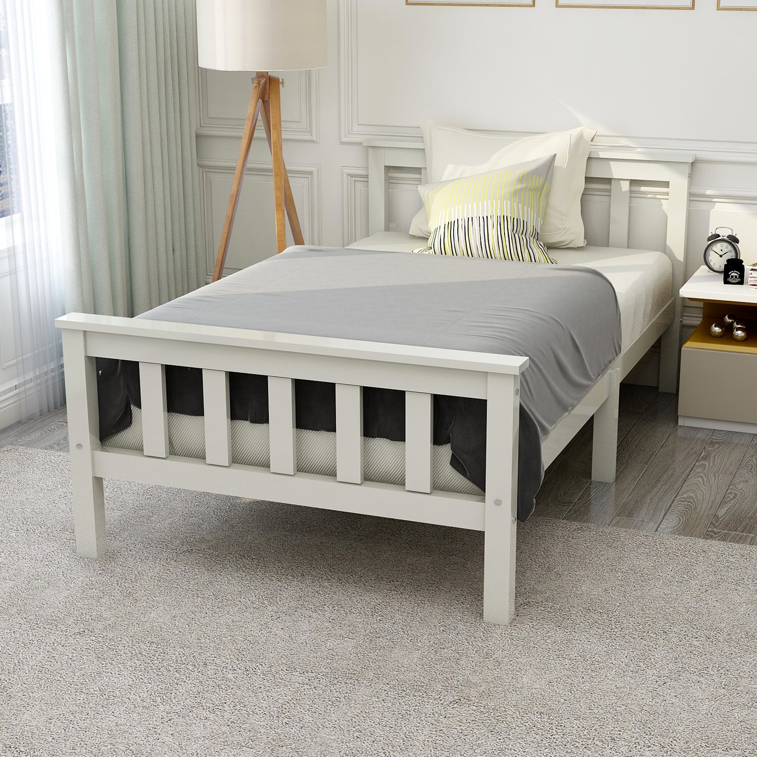 Single Bed White 3ft Solid Pine Wooden Bed Frame for Adults, Kids 190 x 90 cm (3FT)