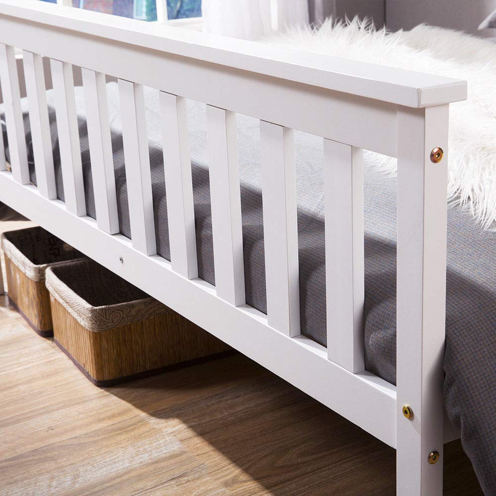 Double Bed Wooden Frame 4ft6 Double Wooden Bed in White For Adults, Kids, Teenagers(4FT6)