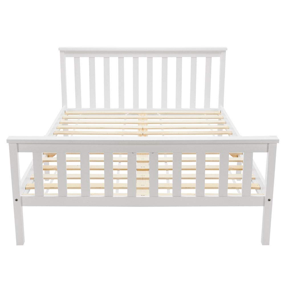 Double Bed Wooden Frame 4ft6 Double Wooden Bed in White For Adults, Kids, Teenagers(4FT6)