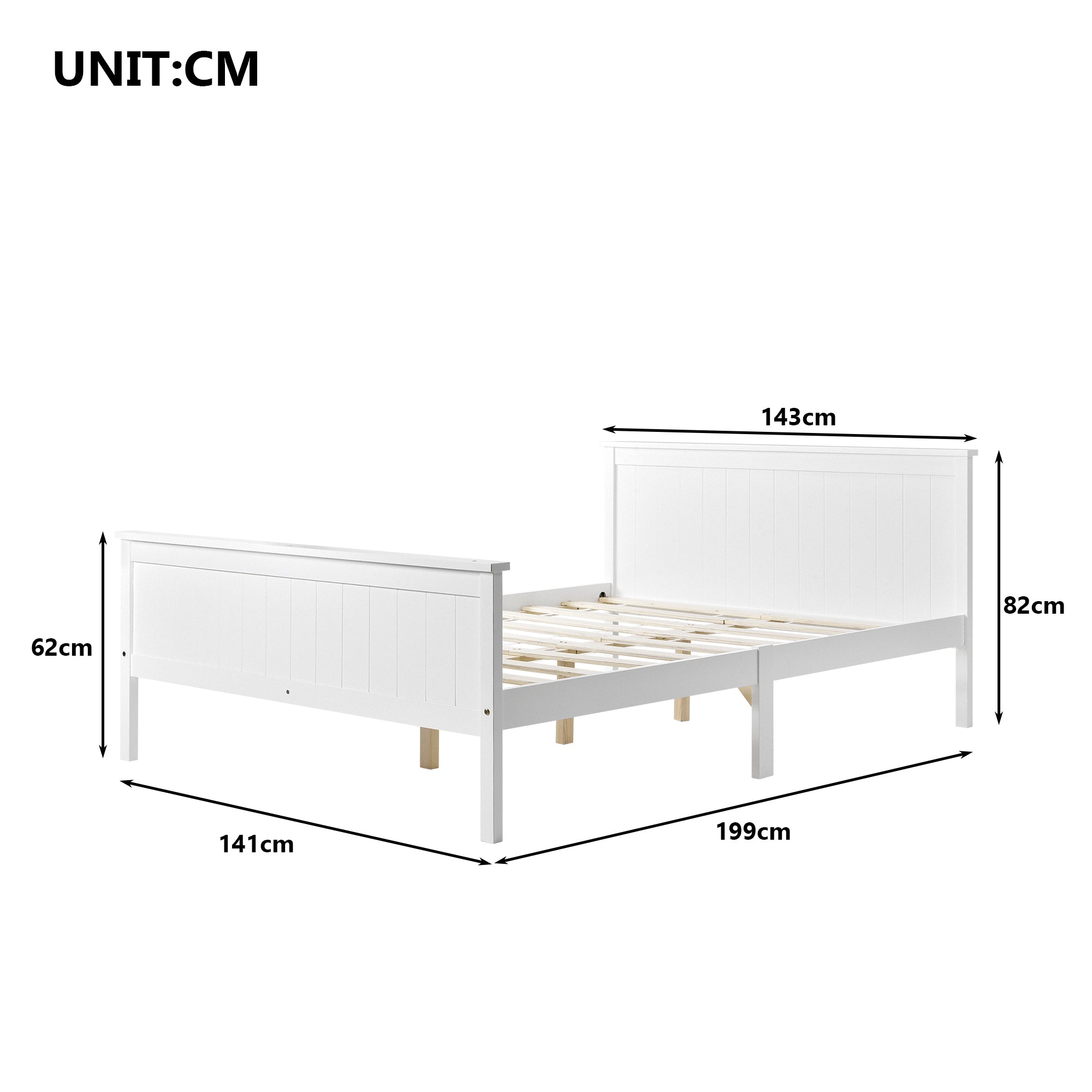 Wooden Bed Frame with Headboard and Footboard, Pine Wood Bed for Kids Bedroom, Ivory