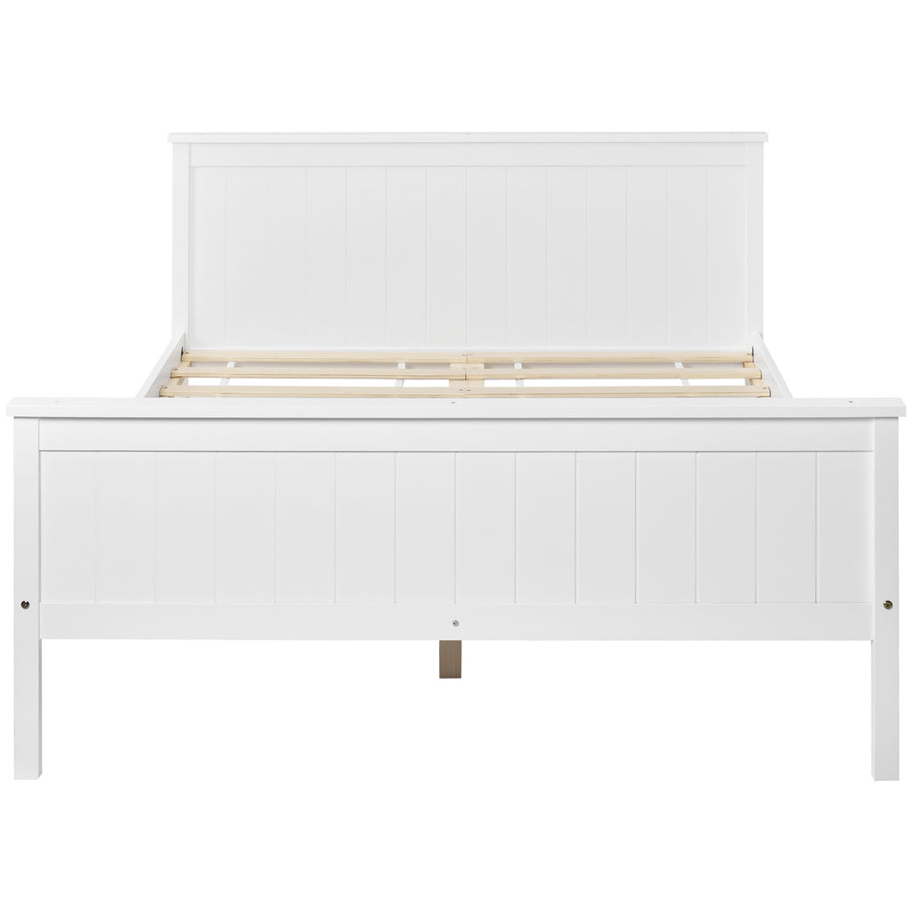 Wooden Bed Frame with Headboard and Footboard, Pine Wood Bed for Kids Bedroom, Ivory