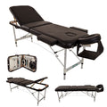 Massage Table Couch Bed Aluminium Tattoo Spa Reiki Portable Folded 3 Section with Premium PU Leather and 5 cm High Density Multi-Layer Foam Headrest Arm support and Carrying Bag Black
