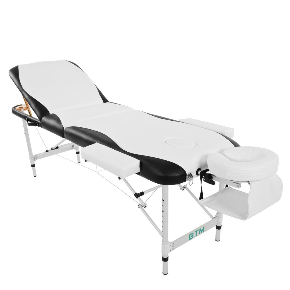 Massage Table Couch Bed Aluminium Tattoo Spa Reiki Portable Folded 3 Section with Premium PU Leather and 5 cm High Density Multi-Layer Foam Headrest Arm support and Carrying Bag