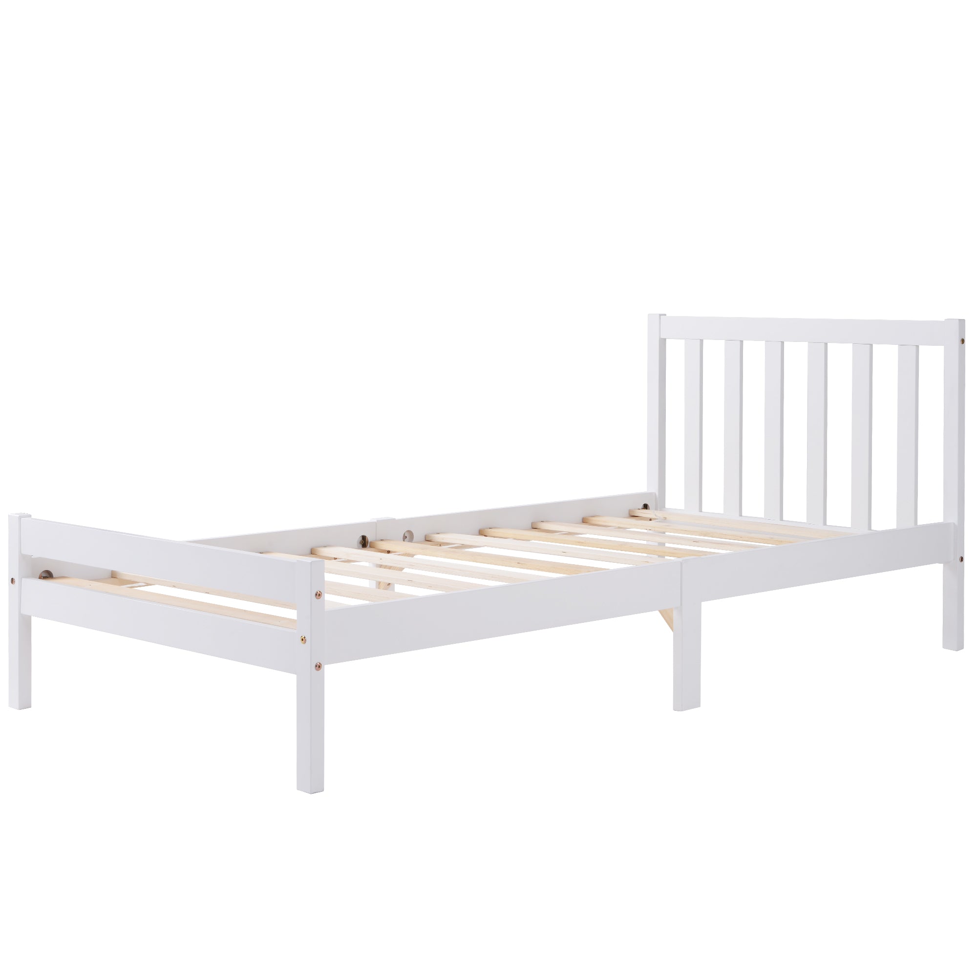 Wooden Bed Frame, Single Bed 3ft Solid Wooden Bed Frame, Bedroom Furniture for Adults, Kids, Teenagers, 90 x 190 cm (White)