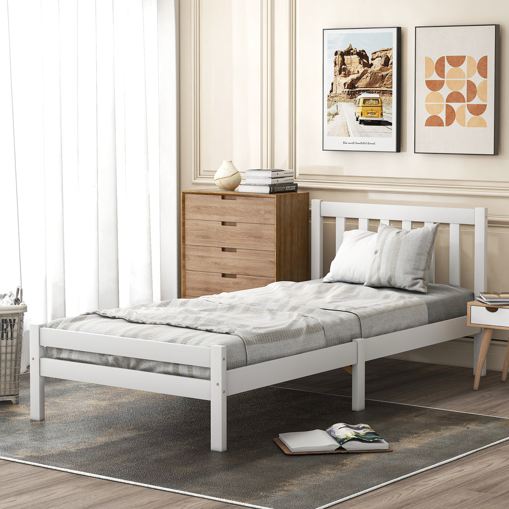 Wooden Bed Frame, Single Bed 3ft Solid Wooden Bed Frame, Bedroom Furniture for Adults, Kids, Teenagers, 90 x 190 cm (White)