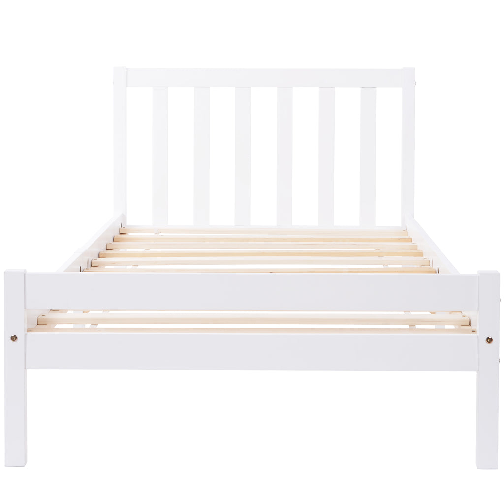 Wooden Bed Frame, Single Bed 3ft Solid Wooden Bed Frame, Bedroom Furniture for Adults, Kids, Teenagers, 90 x 190 cm (White)