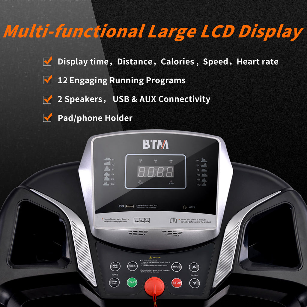 Electric Treadmill Folding Motorized Runing Jogging Walking Machine for Home use│USB & Speakers │12 Pre-Programs │98% Assembled