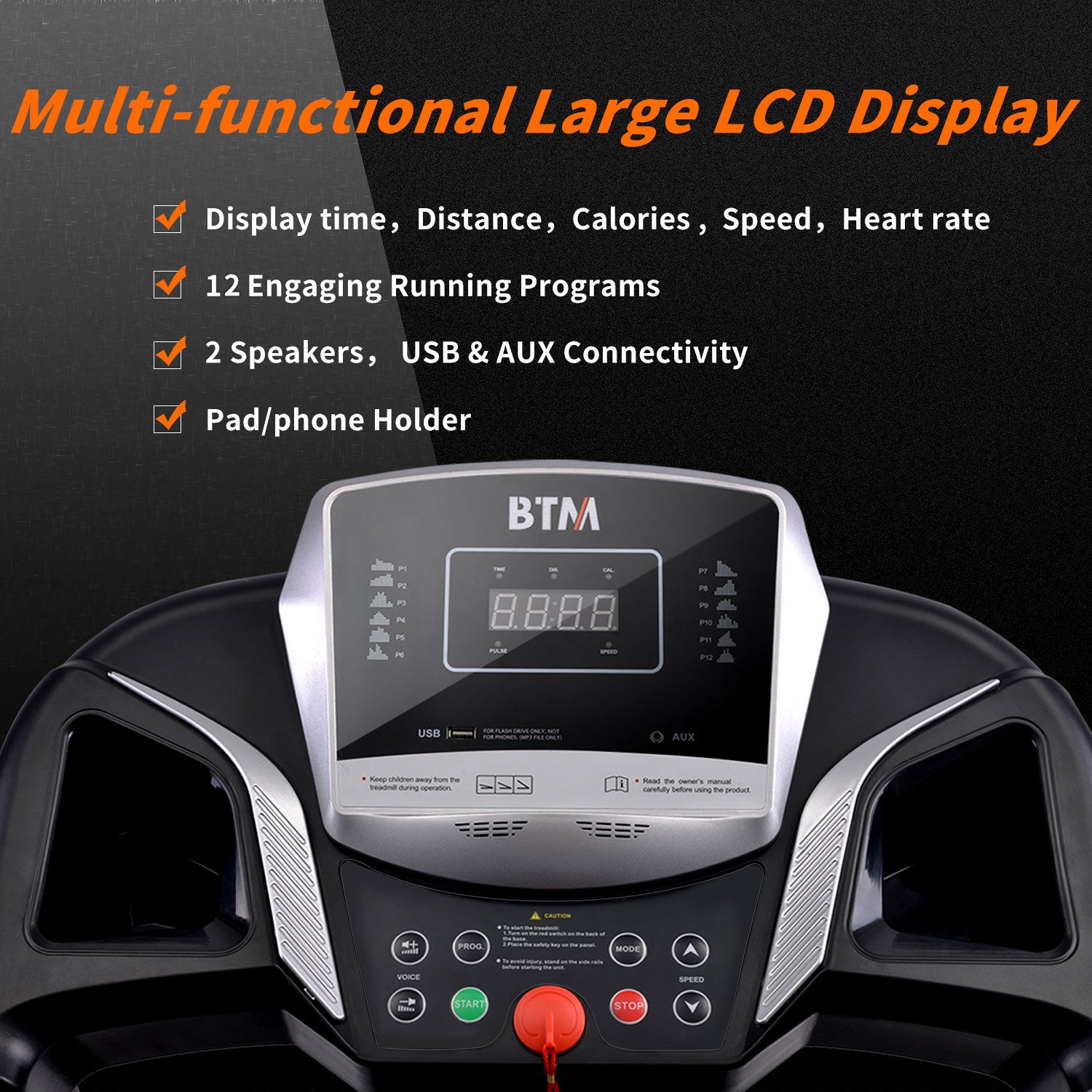 Electric Treadmill Folding Motorized Runing Jogging Walking Machine for Home use│USB & Speakers │12 Pre-Programs │98% Assembled