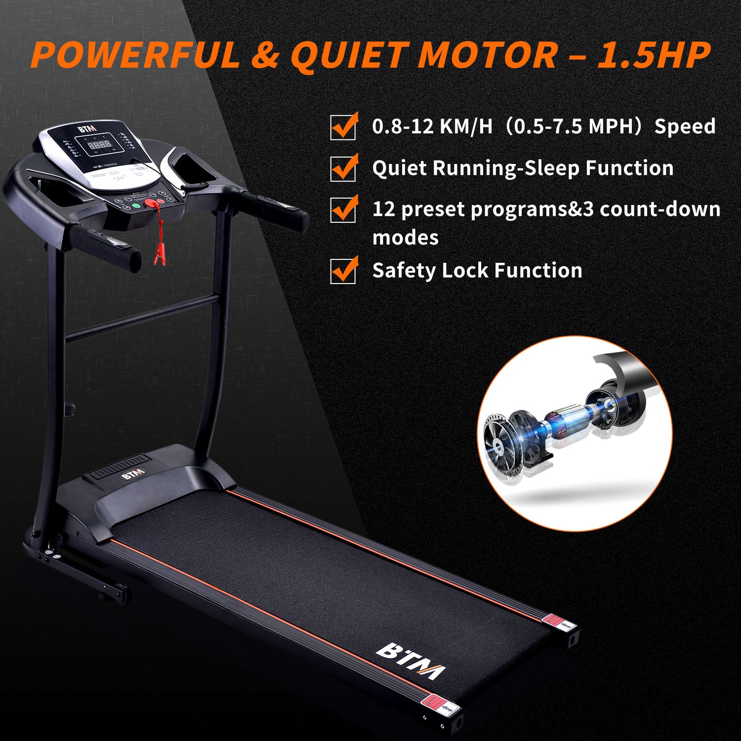 Electric Treadmill Folding Motorized Runing Jogging Walking Machine for Home use│USB & Speakers │12 Pre-Programs │98% Assembled
