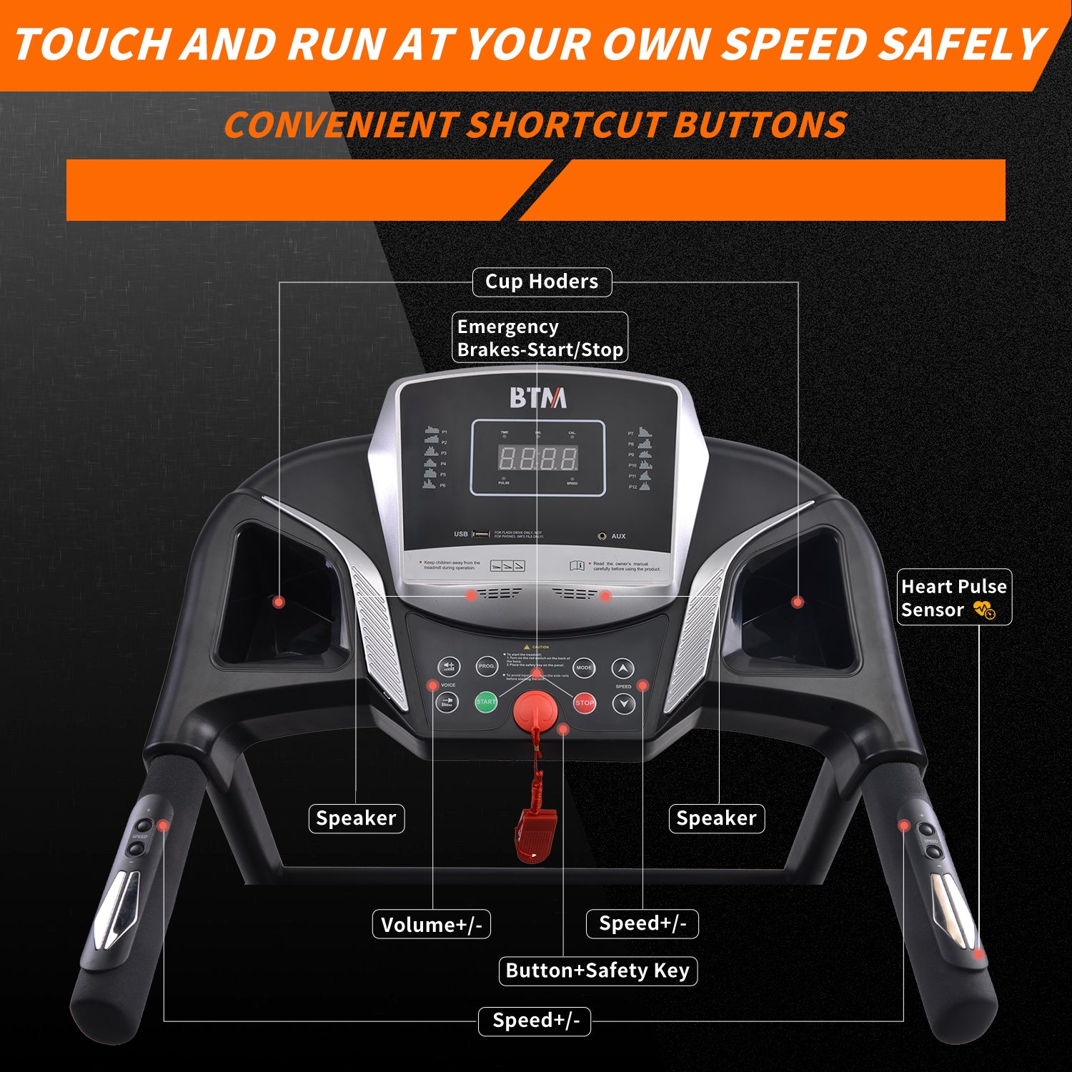 Electric Treadmill Folding Motorized Runing Jogging Walking Machine for Home use│USB & Speakers │12 Pre-Programs │98% Assembled