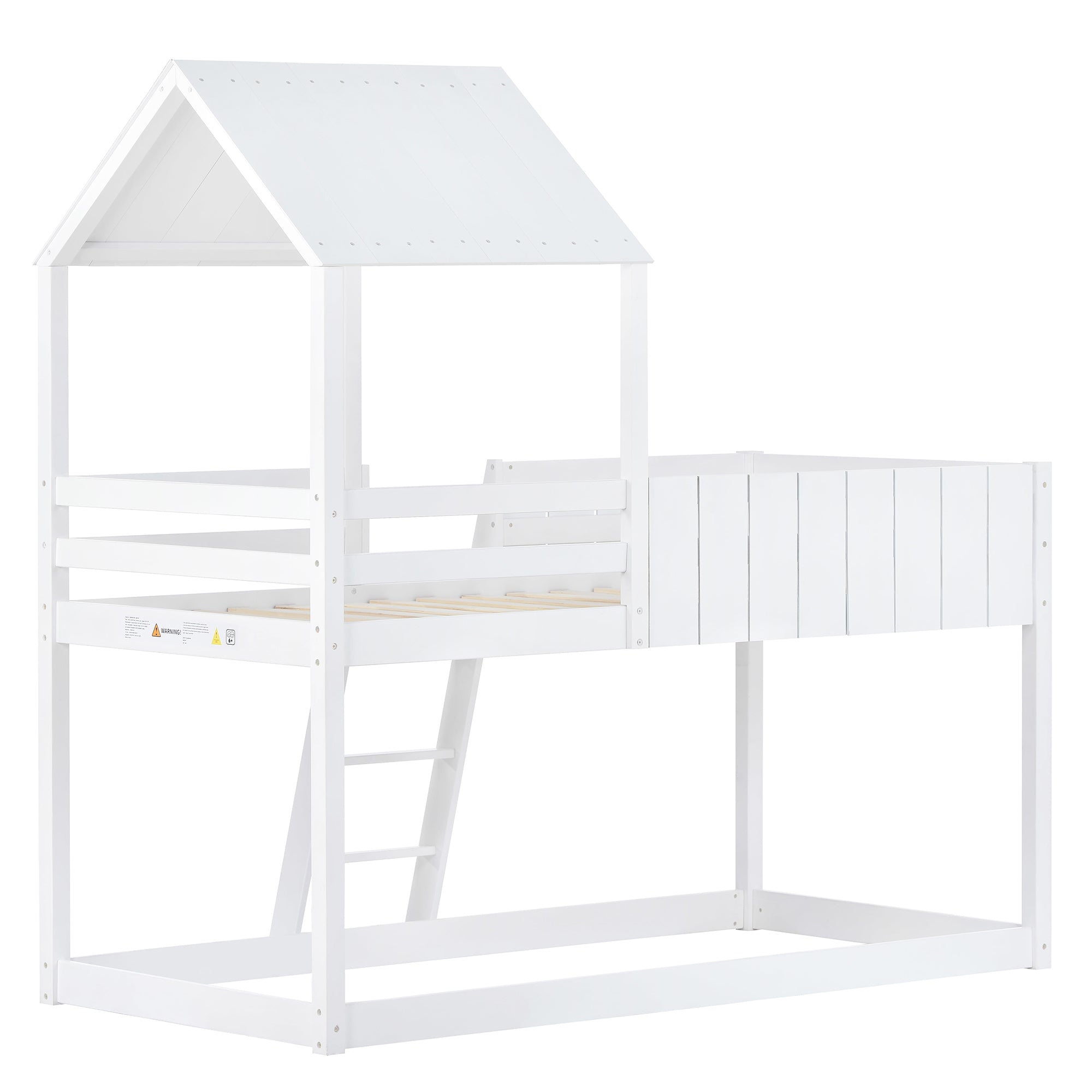 Wooden Bunk Bed, Loft Bed with Ladder and Guard Rail, Mid-Sleeper Cabin Bed, 3 FT Single Tree House Canopy,  Shaped with Space-Saving Design for Children & Kids Home (White-90*190 cm)