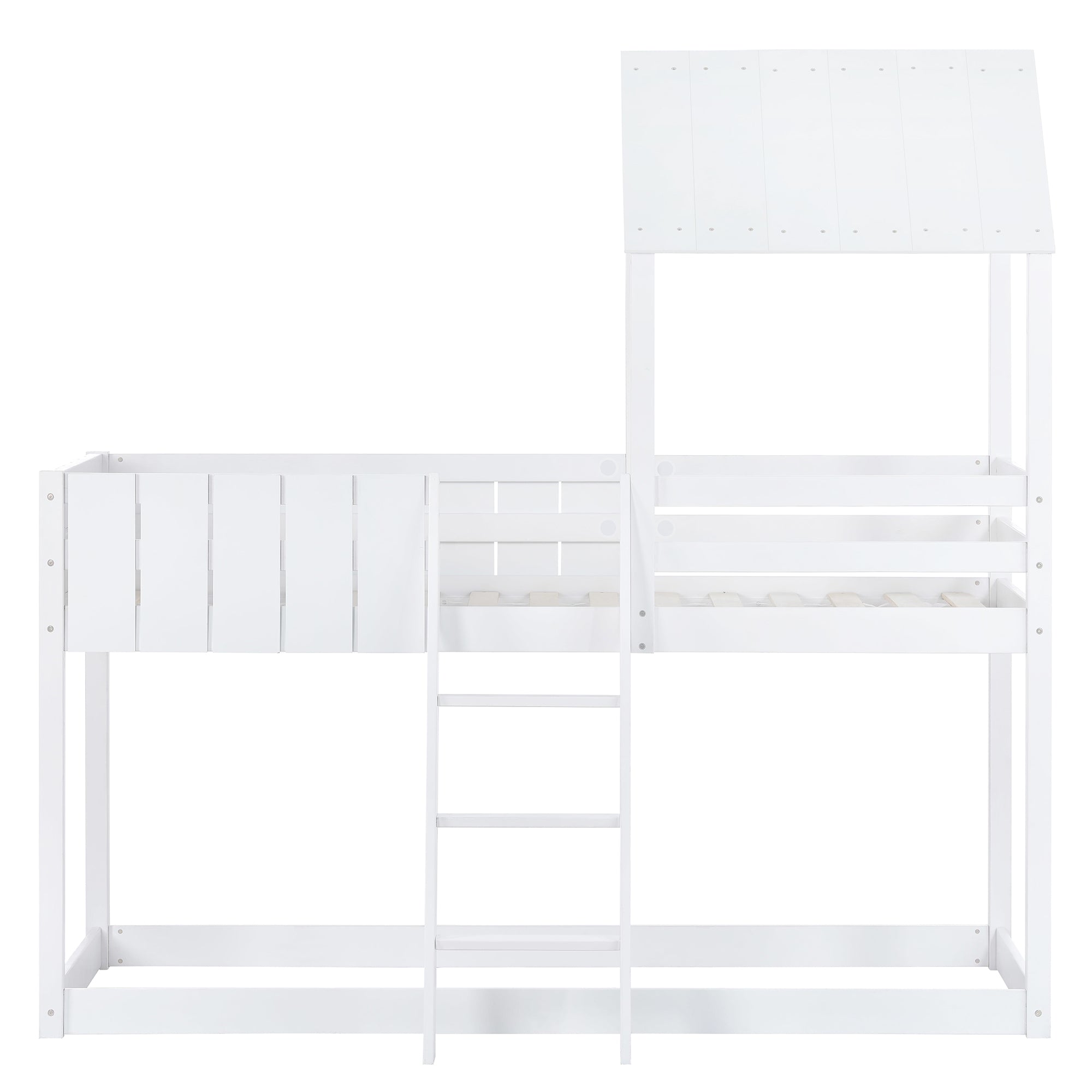 Wooden Bunk Bed, Loft Bed with Ladder and Guard Rail, Mid-Sleeper Cabin Bed, 3 FT Single Tree House Canopy,  Shaped with Space-Saving Design for Children & Kids Home (White-90*190 cm)
