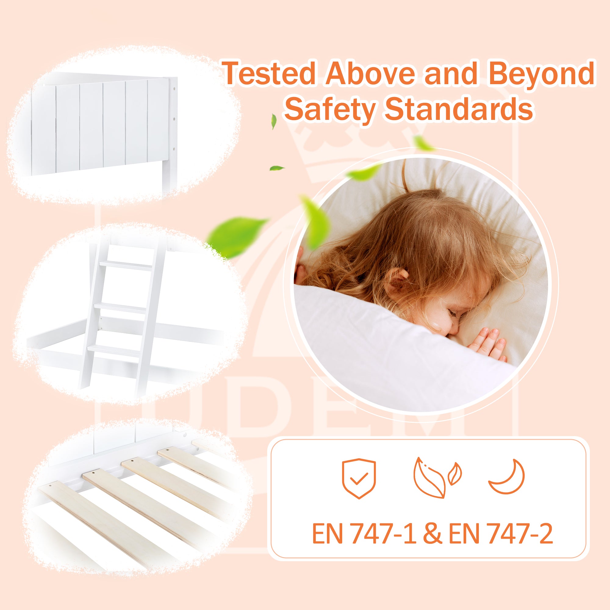 Wooden Bunk Bed, Loft Bed with Ladder and Guard Rail, Mid-Sleeper Cabin Bed, 3 FT Single Tree House Canopy,  Shaped with Space-Saving Design for Children & Kids Home (White-90*190 cm)