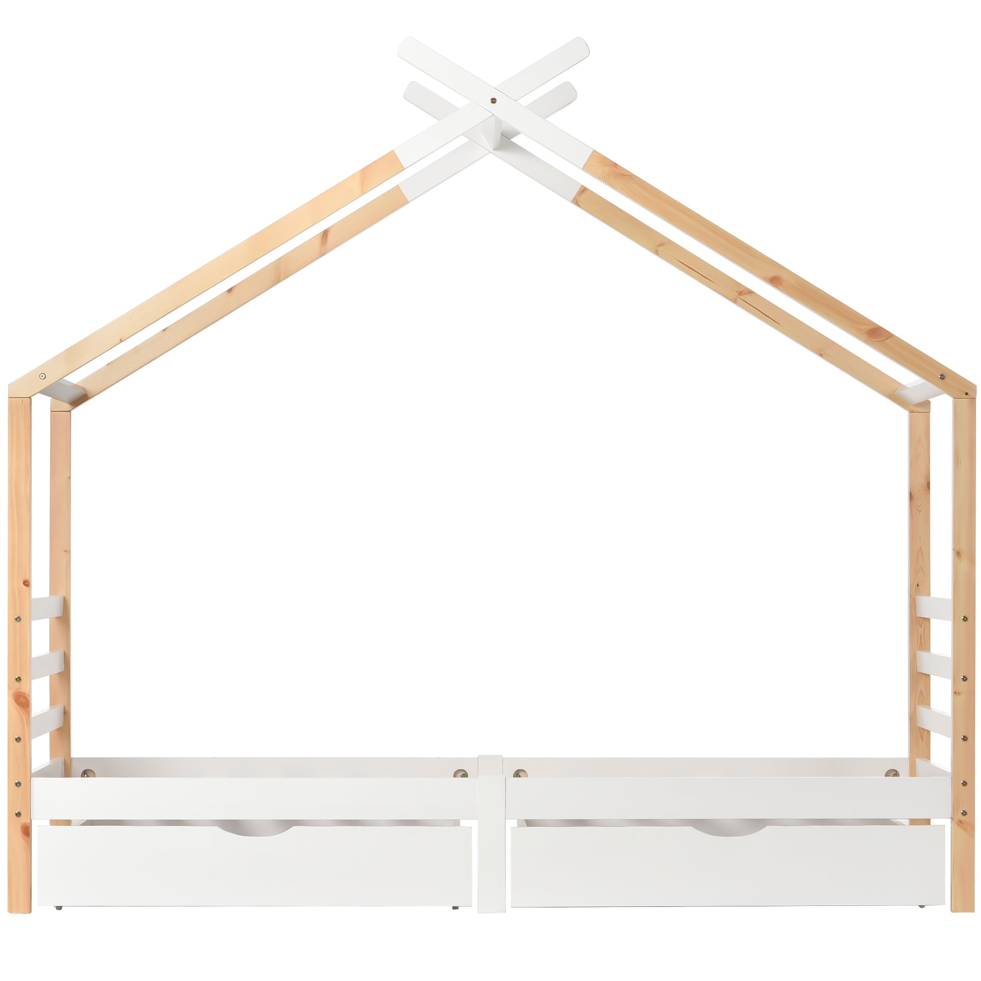 Kids Single Bed Frames Toddler Beds Storage Underneath 3FT Single Bed with Storage Solid Pine Wood House Tree Canopy Bed for Children Girls and Boys Toddler Bed (Wood)