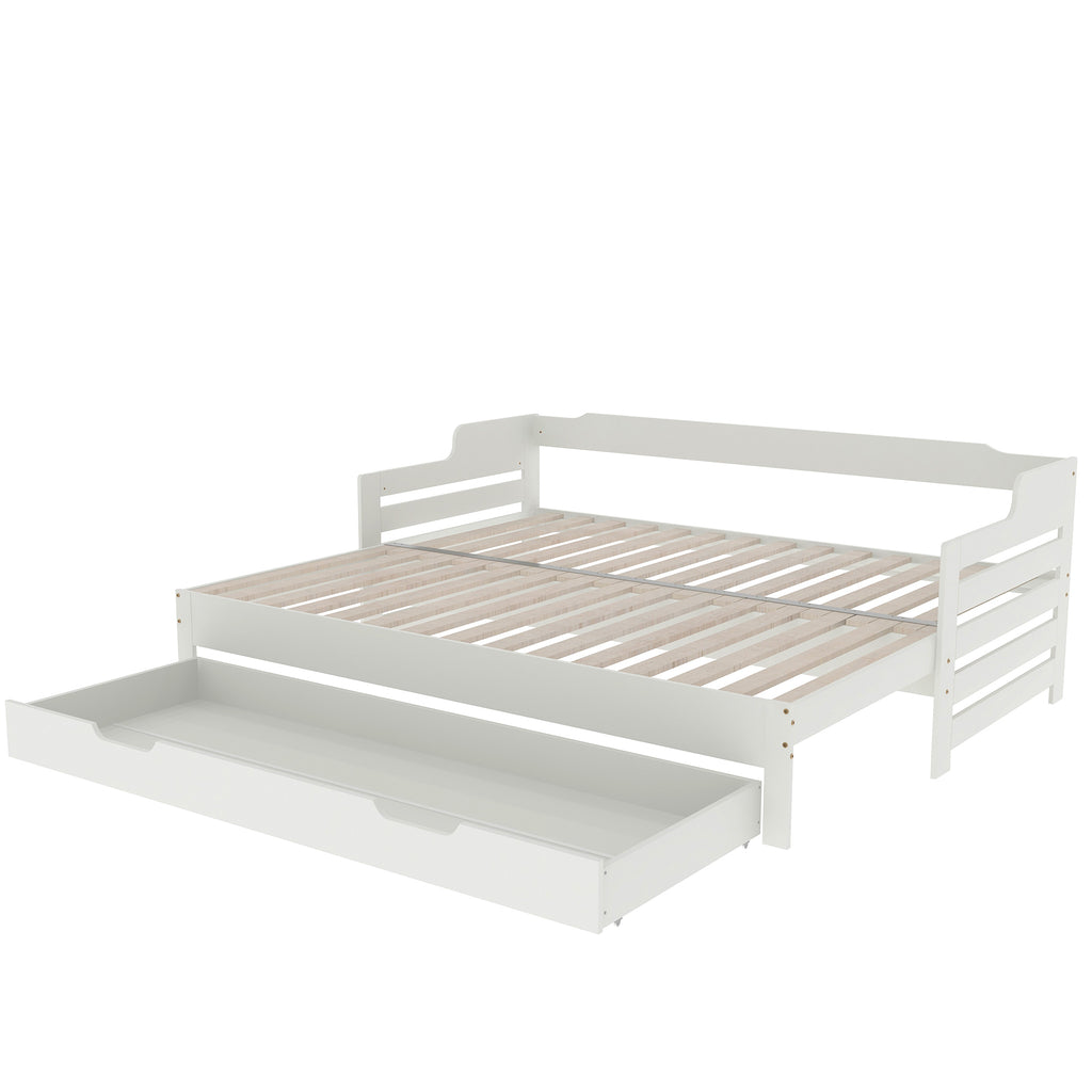 Daybed, Trundle and Drawer, Cabin Bed, SIngle Guest Bed Sofa Bed, Pull out Trundle and Storage Drawer for Living Room and Bedroom -  (3') 90 x190 cm - White
