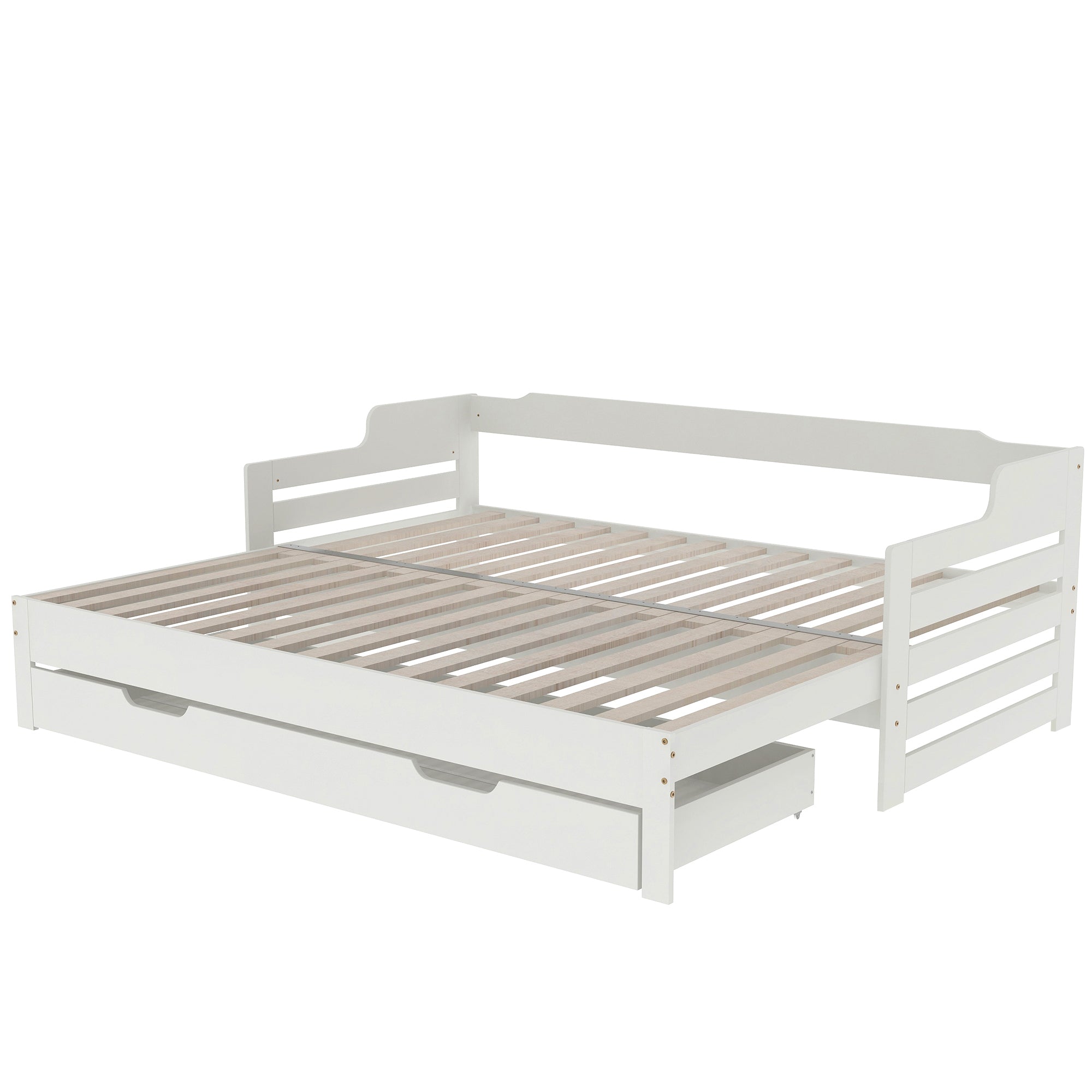 Daybed, Trundle and Drawer, Cabin Bed, SIngle Guest Bed Sofa Bed, Pull out Trundle and Storage Drawer for Living Room and Bedroom -  (3') 90 x190 cm - White