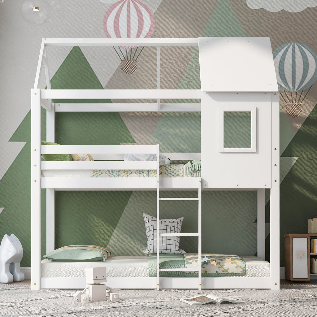 [NEW] Bunk Bed, Children Cabin Bed, Single Bed for Kids, Twin Sleeper, Solid Pine Wood,3FT -White