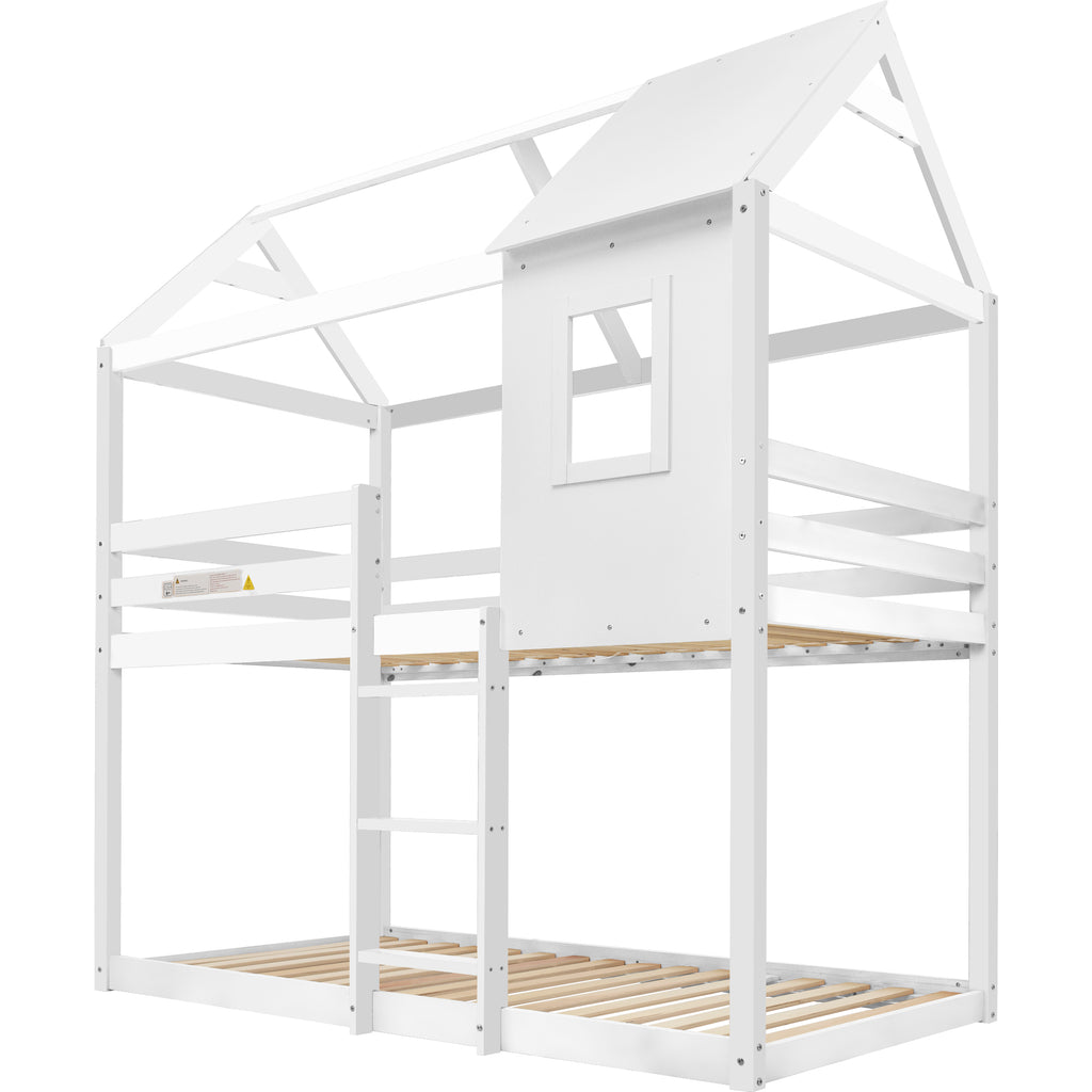 [NEW] Bunk Bed, Children Cabin Bed, Single Bed for Kids, Twin Sleeper, Solid Pine Wood,3FT -White