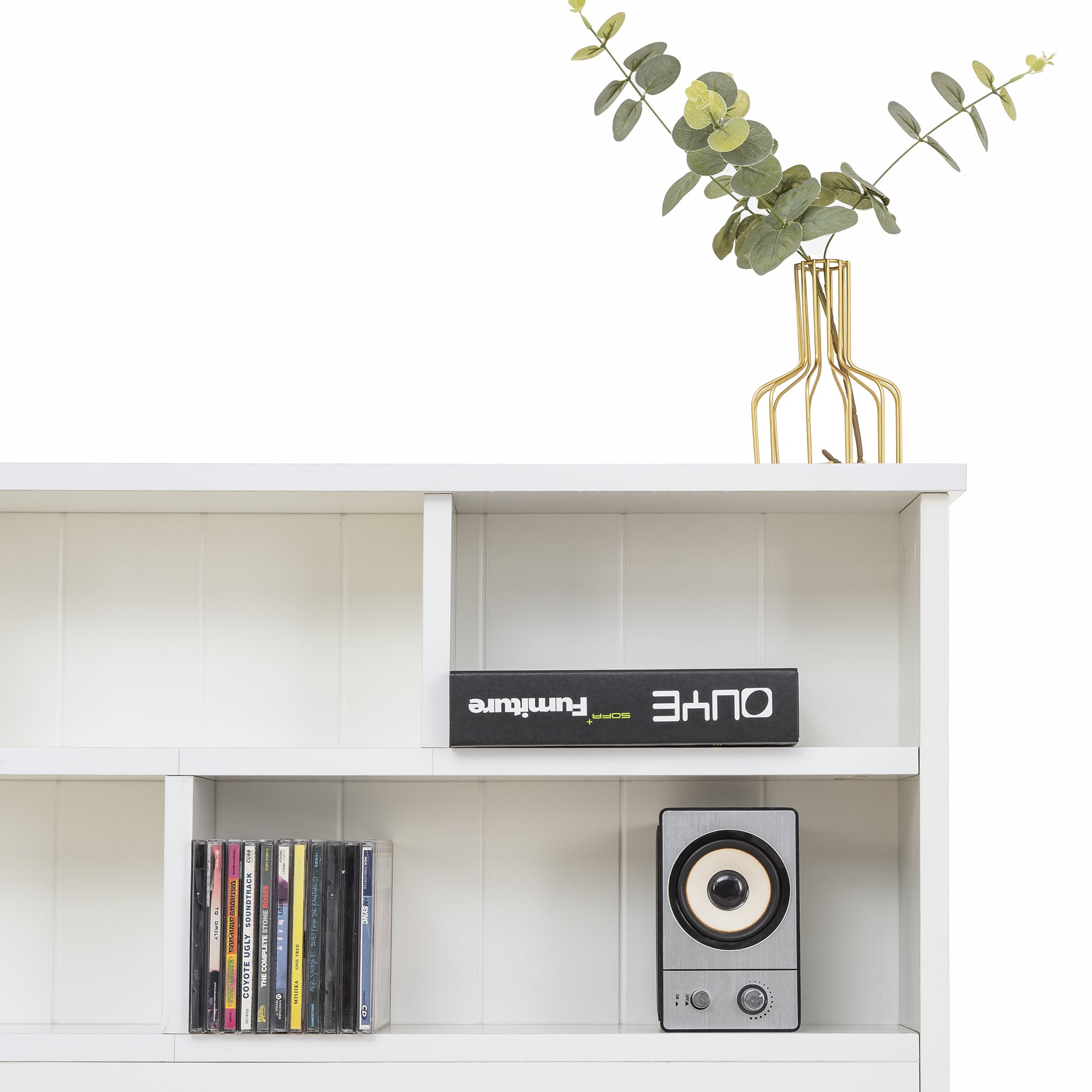 (=TT20008990W) Bed with Shelves, White Wooden Storage Bed, Underbed Drawer - 4ft6 Double (135 x 190 cm)