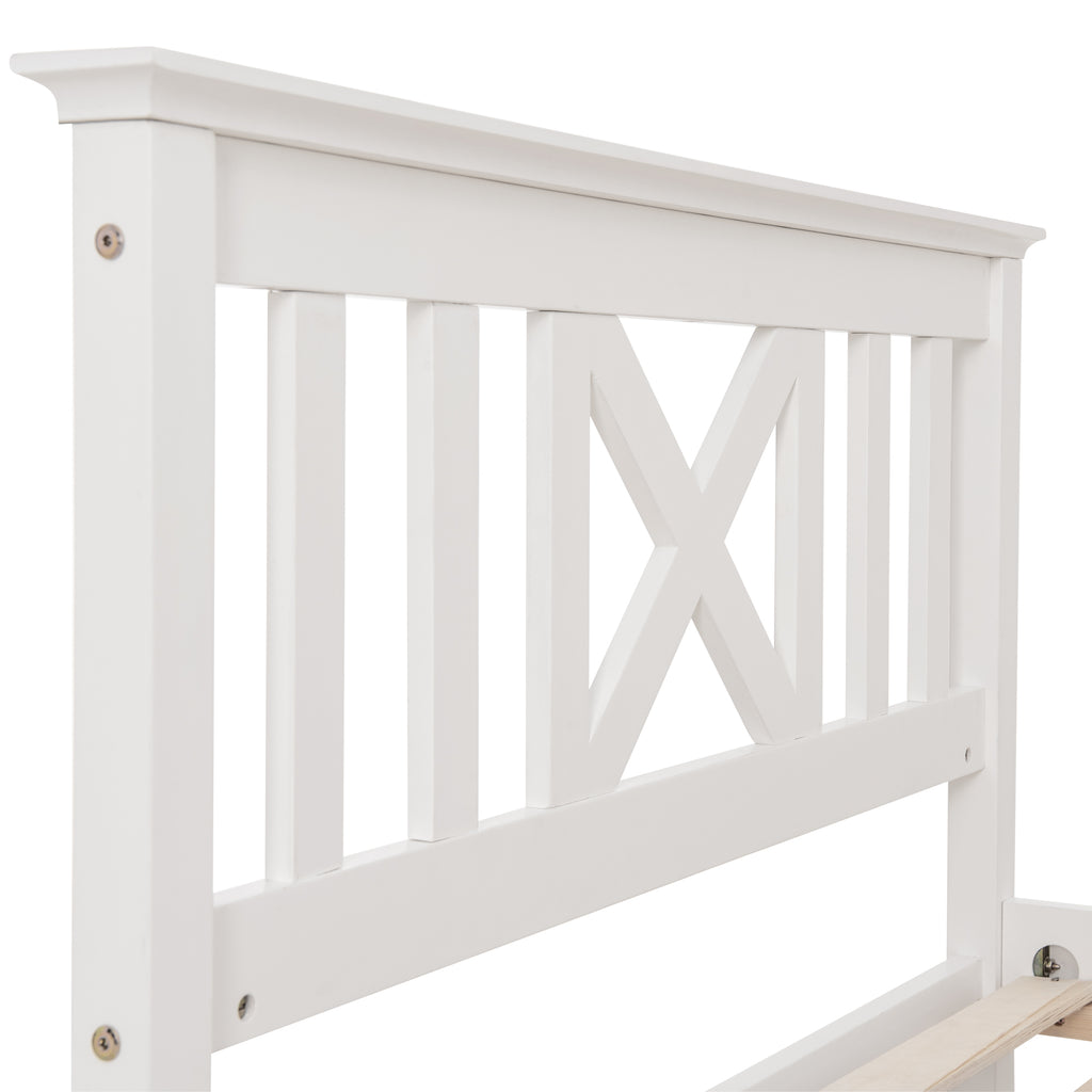 Wooden Bed Frame with Drawers Single Storage Bed Solid Pine Wood,3FT Guest Bed For Adults, Kids, Teenagers (White 90x190cm)