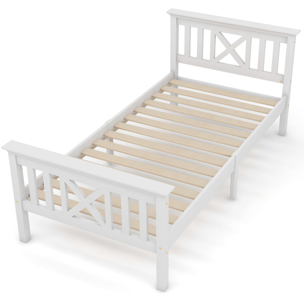 Wooden Bed Frame with Drawers Single Storage Bed Solid Pine Wood,3FT Guest Bed For Adults, Kids, Teenagers (White 90x190cm)