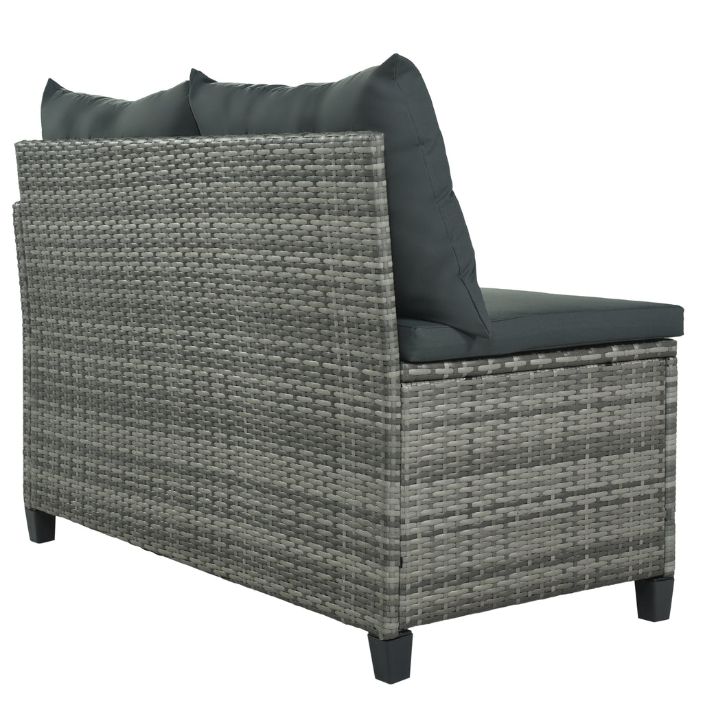Patio Furniture Set, 8 Piece Patio Dining Sofa Set, All Weather Wicker Rattan Sofa with Dining Table & Chair & 4 Ottoman, Grey wicker + Grey cushions