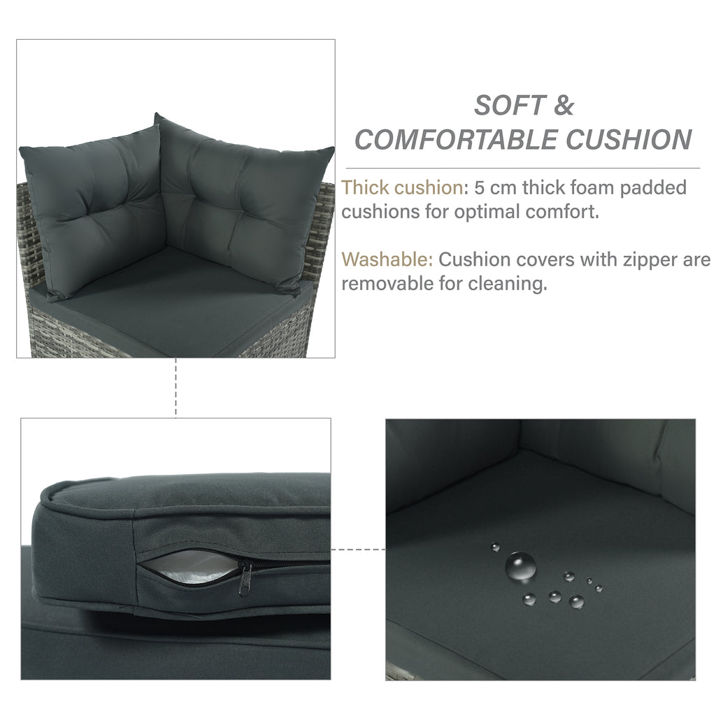 Patio Furniture Set, 8 Piece Patio Dining Sofa Set, All Weather Wicker Rattan Sofa with Dining Table & Chair & 4 Ottoman, Grey wicker + Grey cushions