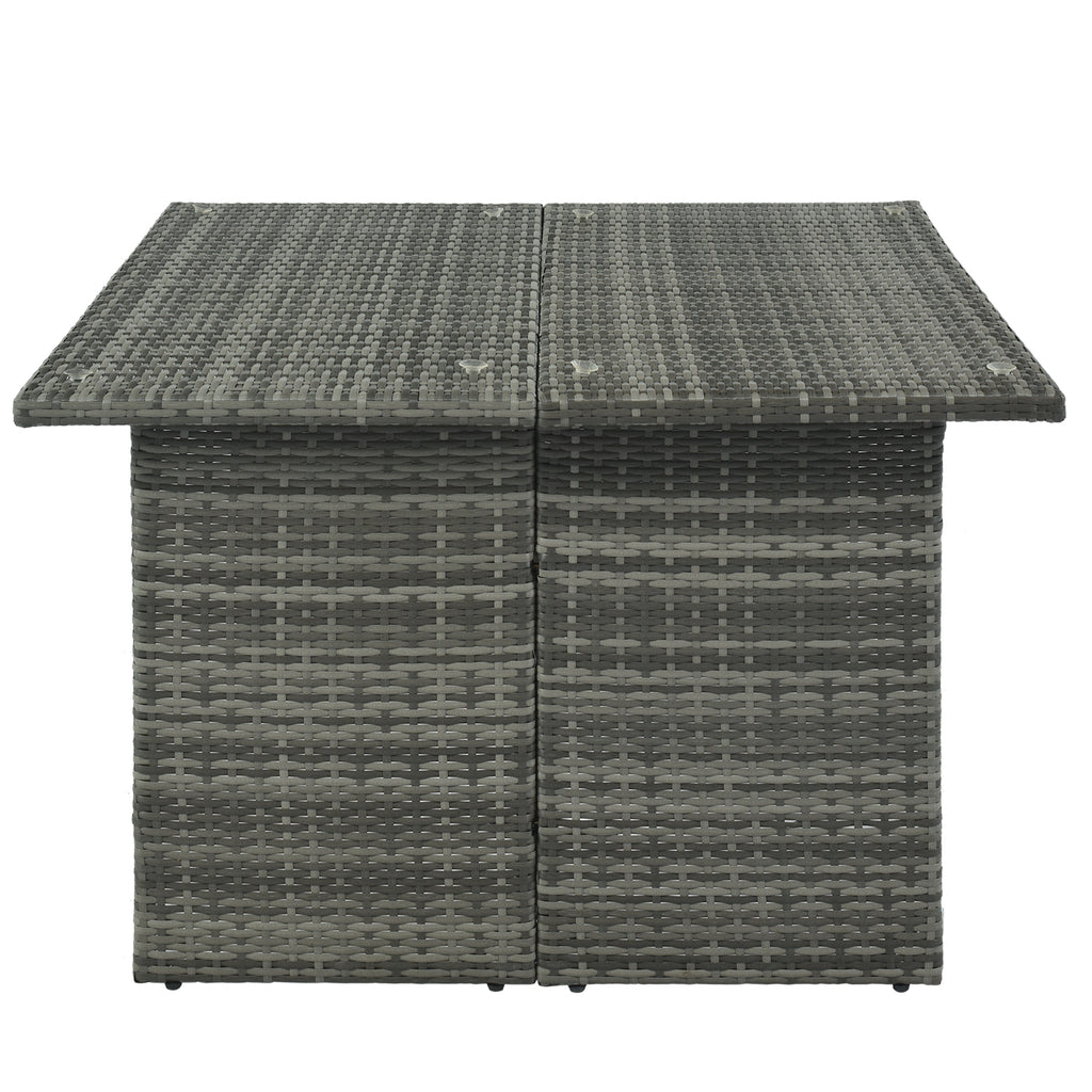Patio Furniture Set, 8 Piece Patio Dining Sofa Set, All Weather Wicker Rattan Sofa with Dining Table & Chair & 4 Ottoman, Grey wicker + Beige cushions