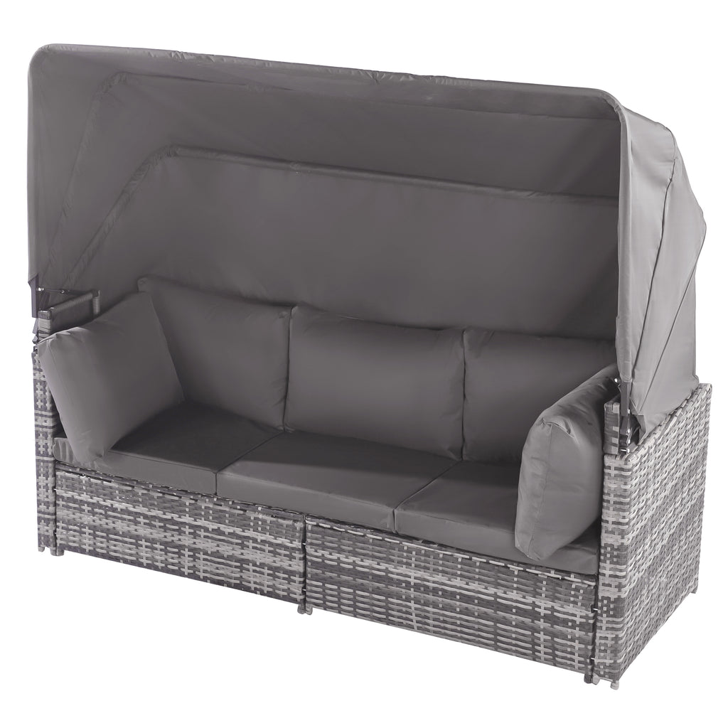 5-Piece Rattan Garden Furniture Set, Patio Lounge Set with Canopy, All Weather Wicker, Washable Cushions, Grey wicker + Grey cushions