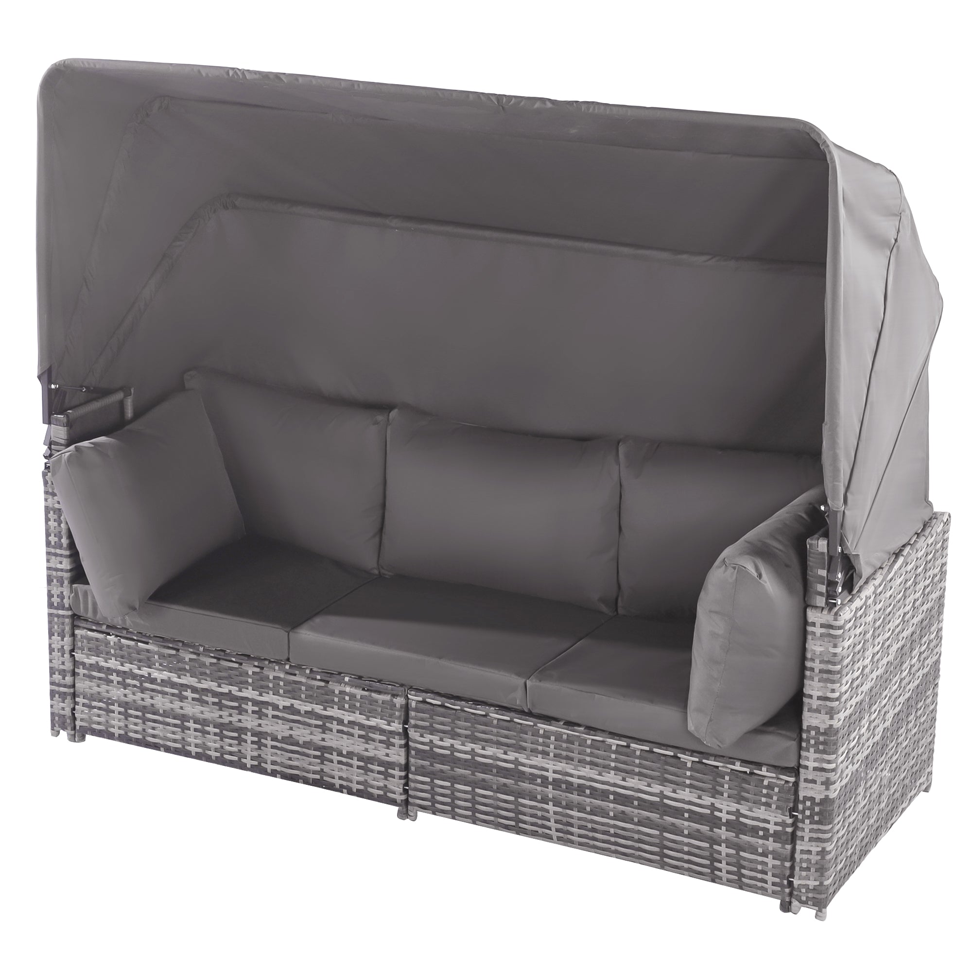 5-Piece Rattan Garden Furniture Set, Patio Lounge Set with Canopy, All Weather Wicker, Washable Cushions, Grey wicker + Grey cushions