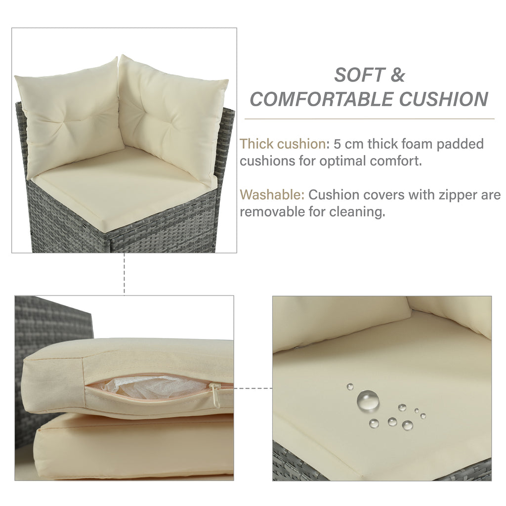 Patio Furniture Set, 8 Piece Patio Dining Sofa Set, All Weather Wicker Rattan Sofa with Dining Table & Chair & 4 Ottoman, Grey wicker + Beige cushions
