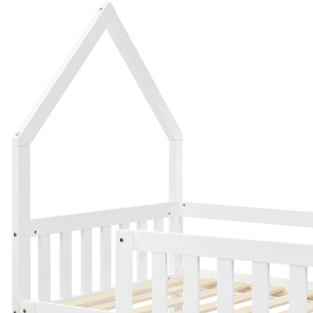 Bunk Bed, Twin Sleeper Bed with Ladder, Solid Wood Frame 3FT Single bed, Gaming Bed,  Castle-shaped Bed 90 x 190 cm Children's Bed room Furniture, Wooden Bed Frame for Kids Children (White)