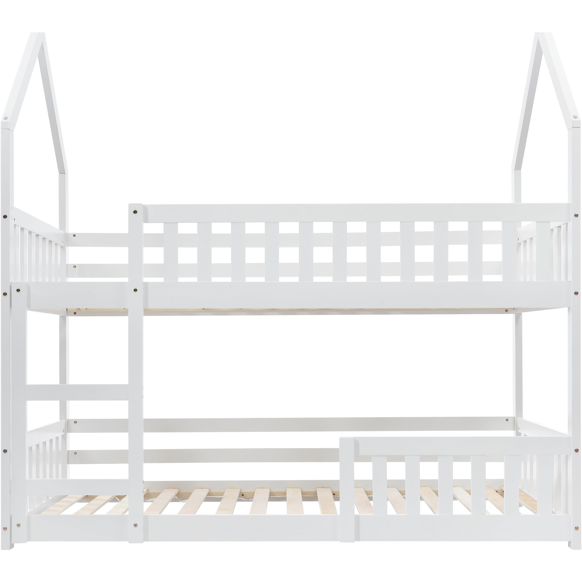 Bunk Bed, Twin Sleeper Bed with Ladder, Solid Wood Frame 3FT Single bed, Gaming Bed,  Castle-shaped Bed 90 x 190 cm Children's Bed room Furniture, Wooden Bed Frame for Kids Children (White)