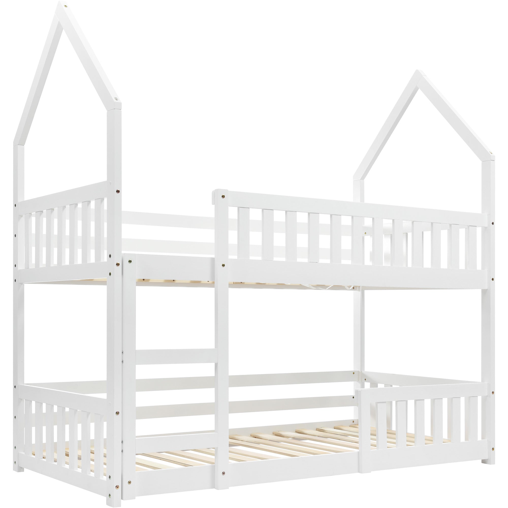 Bunk Bed, Twin Sleeper Bed with Ladder, Solid Wood Frame 3FT Single bed, Gaming Bed,  Castle-shaped Bed 90 x 190 cm Children's Bed room Furniture, Wooden Bed Frame for Kids Children (White)