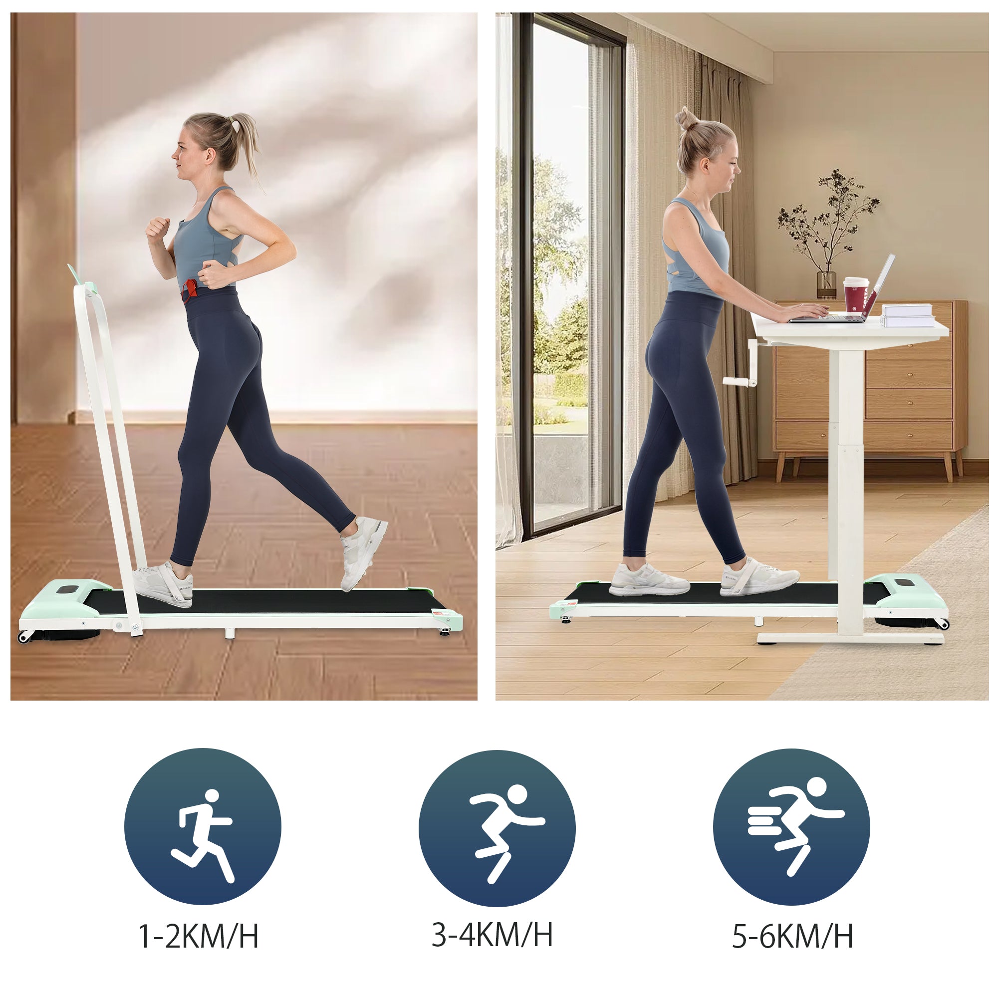 [New] Folding Treadmill for Home Office Use,Under Desk Treadmill,1-6KM/H, Portable Walking Running Machine with Bluetooth Speaker, Remote Control, LCD Display, Phone Holder