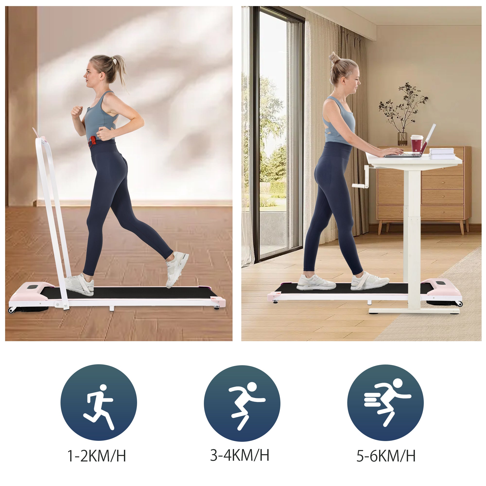 [New] Folding Treadmill for Home Office Use,Under Desk Treadmill,1-6KM/H, Portable Walking Running Machine with Bluetooth Speaker, Remote Control, LCD Display, Phone Holder.
