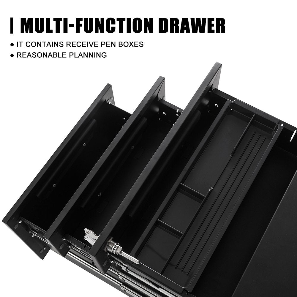 3 Drawer Steel Metal Filing Cabinet with Embedded Handle and Lock (Black)